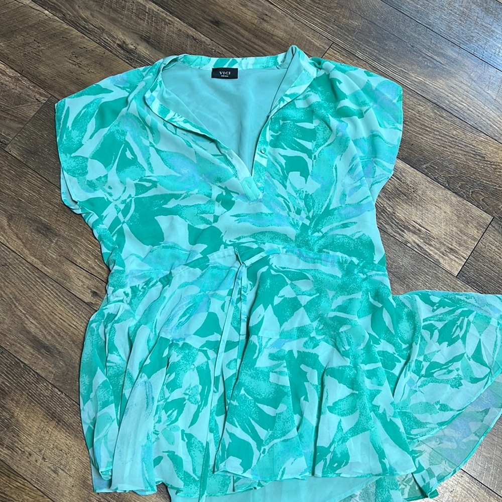 Green floral print dress from vici with tie waist